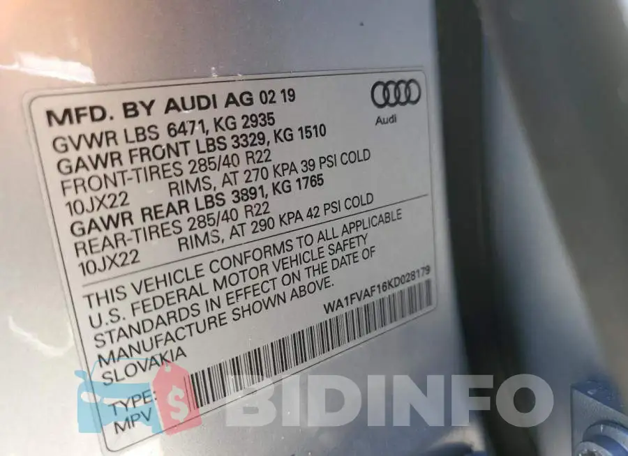 WA1FVAF16KD028179 Photo# 10
