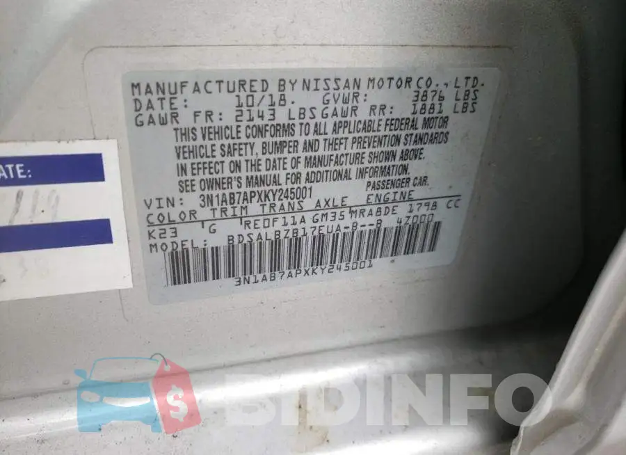 3N1AB7APXKY245001 Photo# 10