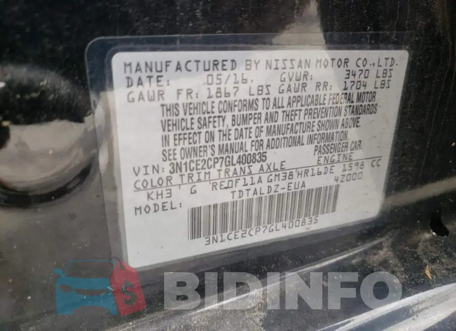 3N1CE2CP7GL400835 Photo# 10
