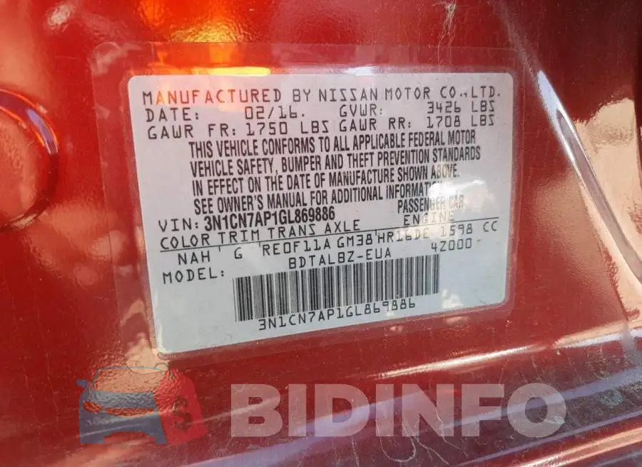 3N1CN7AP1GL869886 Photo# 10