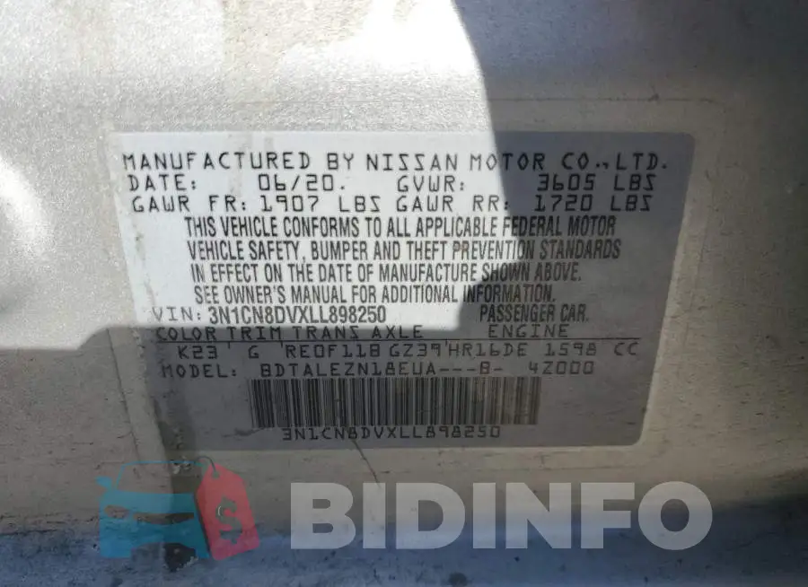 3N1CN8DVXLL898250 Photo# 10