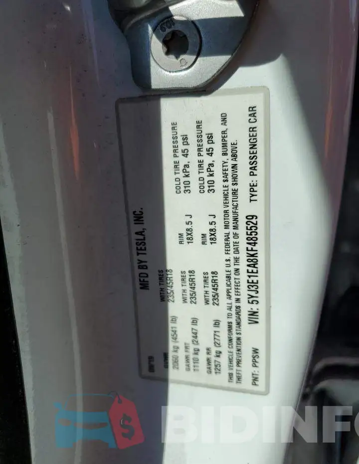 5YJ3E1EA8KF485529 Photo# 10