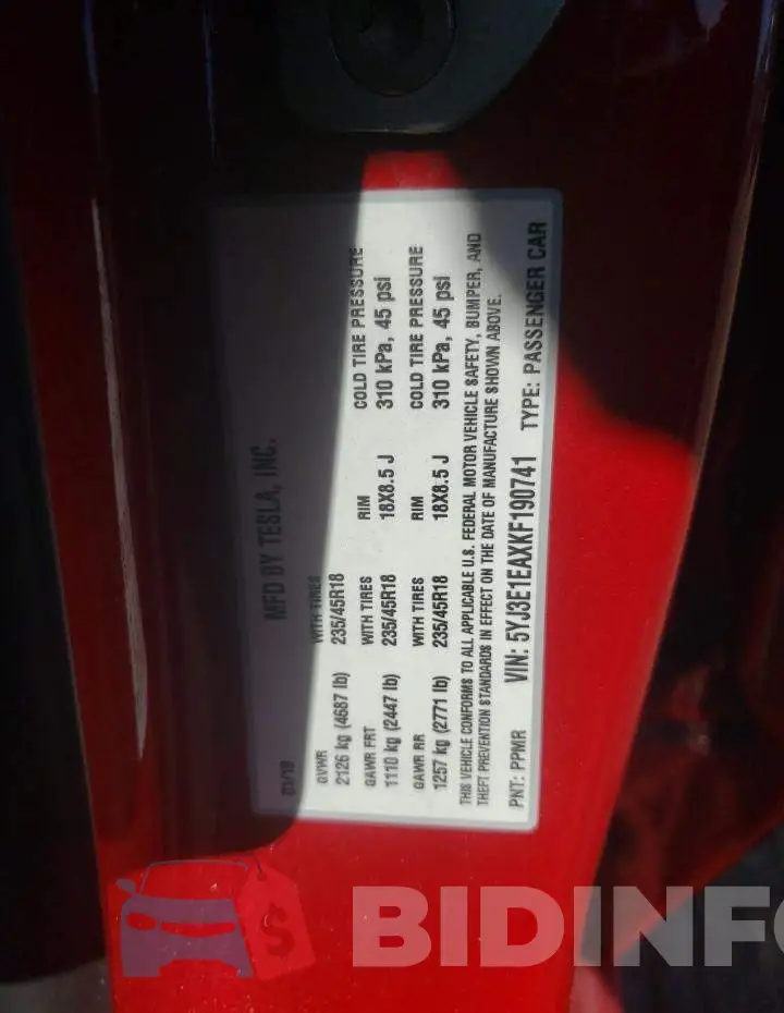 5YJ3E1EAXKF190741 Photo# 10