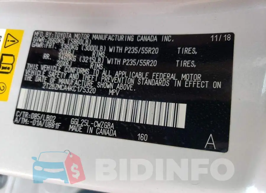 2T2BZMCA4KC175320 Photo# 10