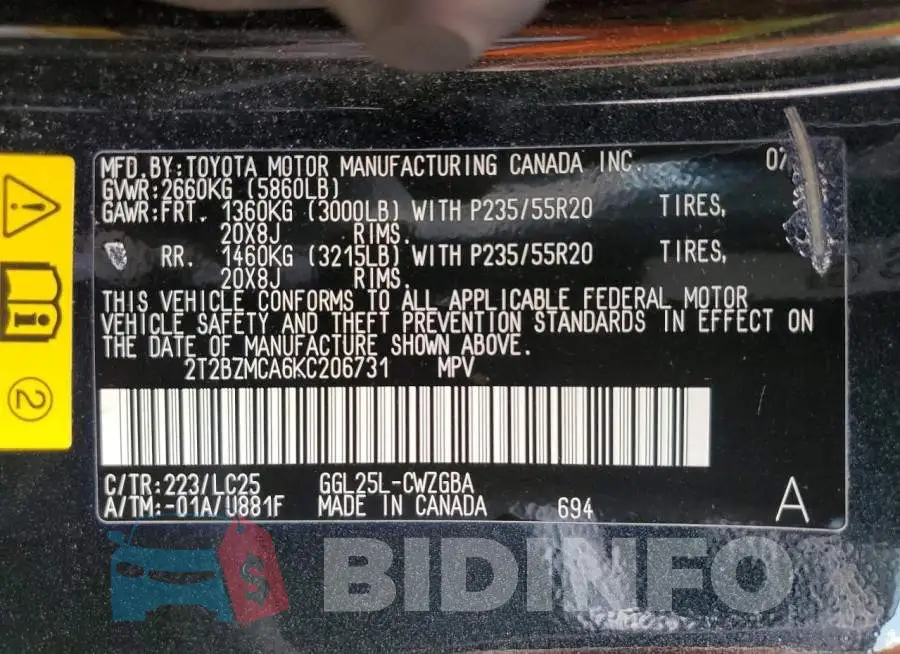 2T2BZMCA6KC206731 Photo# 10