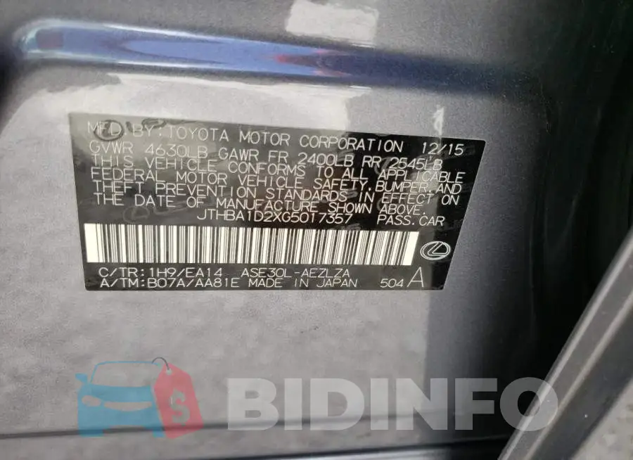 JTHBA1D2XG5017357 Photo# 10