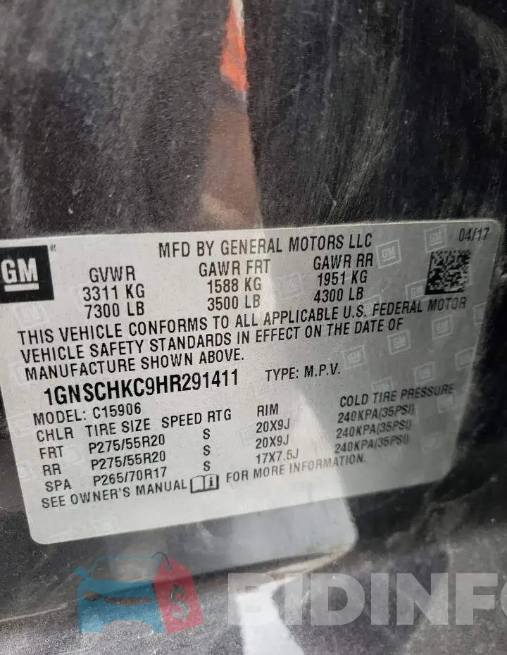 1GNSCHKC9HR291411 Photo# 10