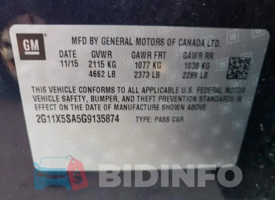 2G11X5SA5G9135874 Photo# 10