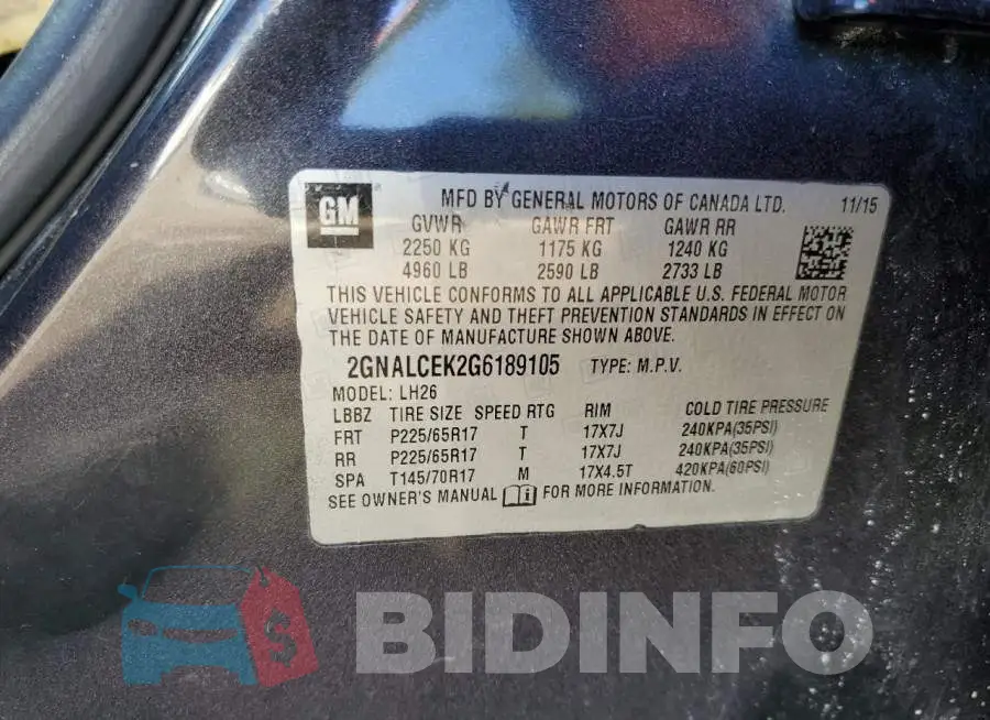 2GNALCEK2G6189105 Photo# 10
