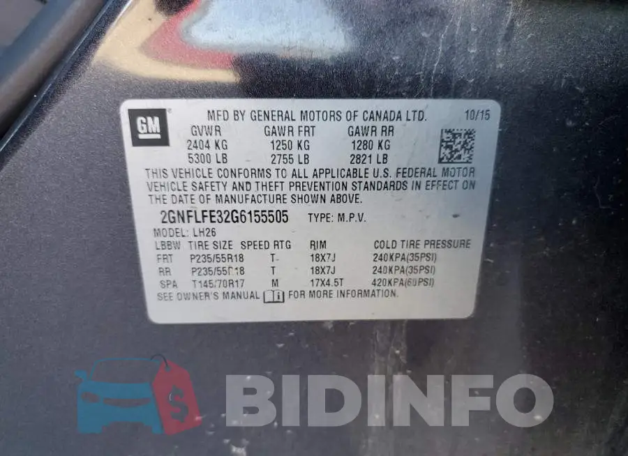 2GNFLFE32G6155505 Photo# 10