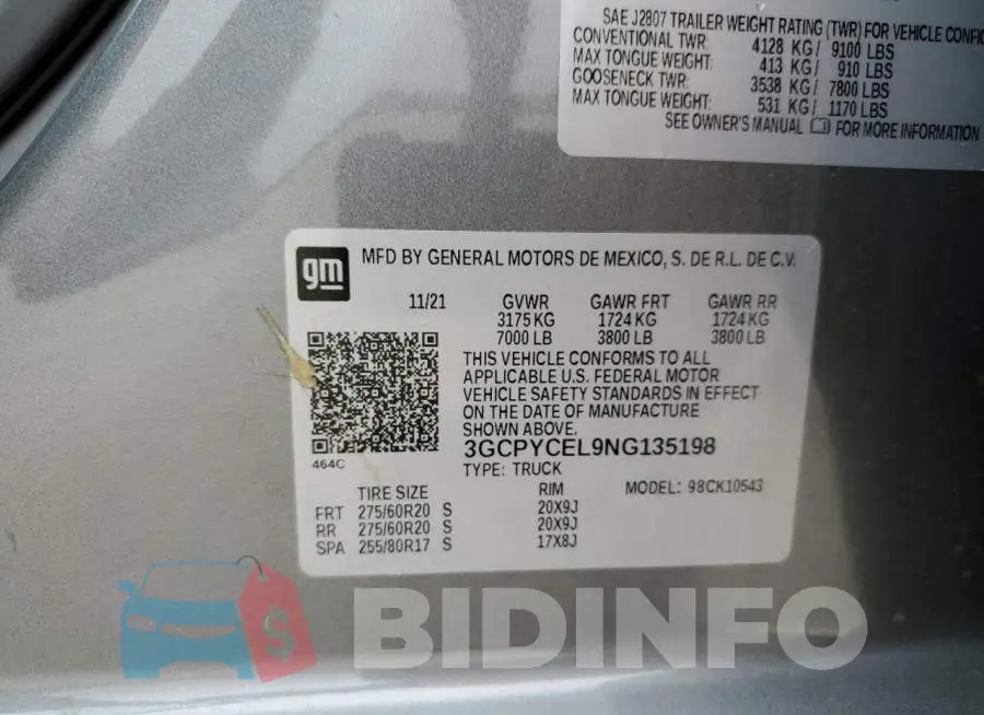 3GCPYCEL9NG135198 Photo# 12