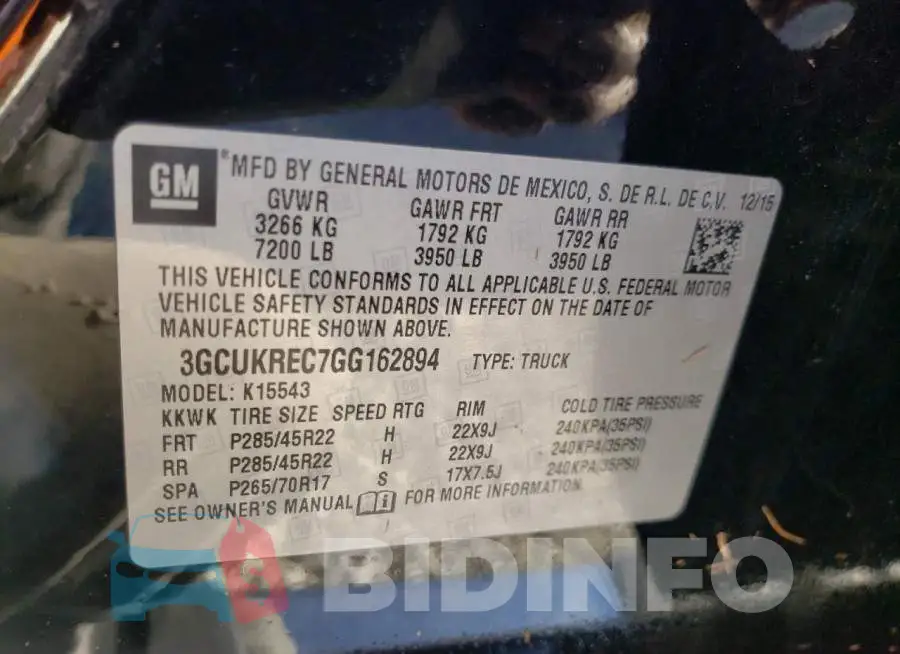 3GCUKREC7GG162894 Photo# 10