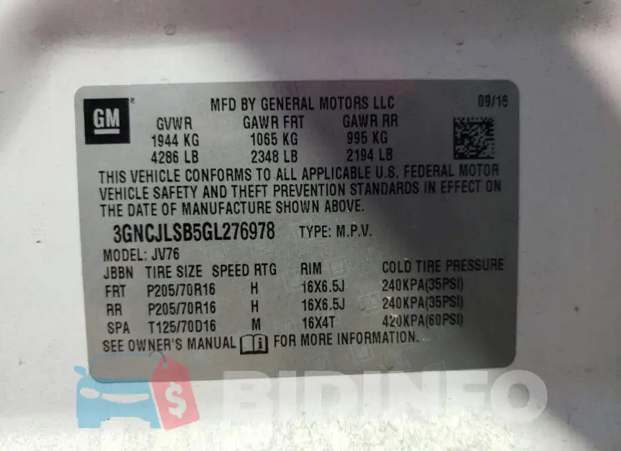 3GNCJLSB5GL276978 Photo# 10