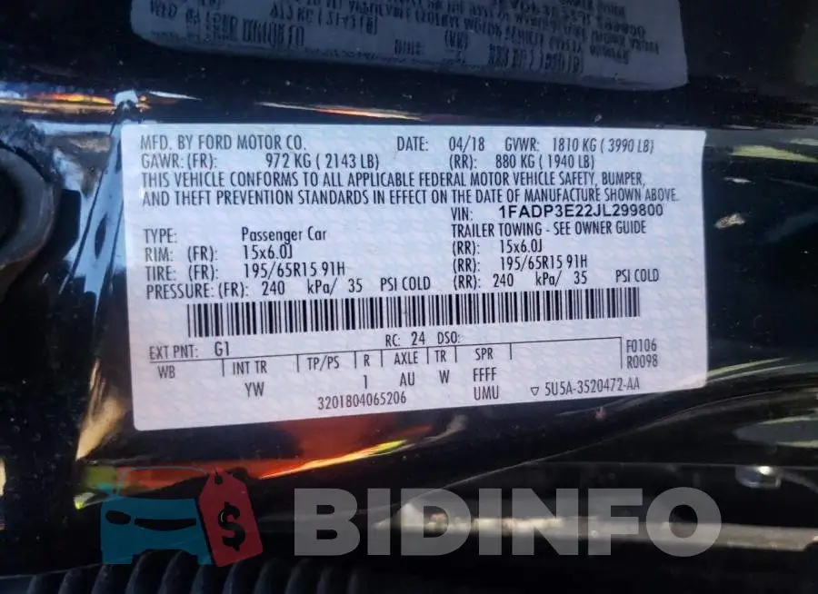 1FADP3E22JL299800 Photo# 10