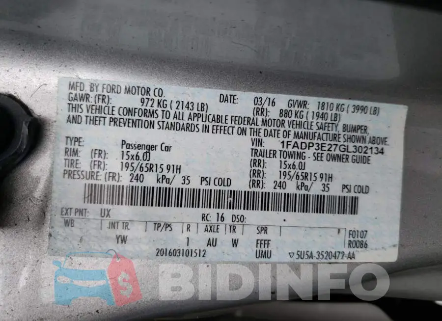 1FADP3E27GL302134 Photo# 10