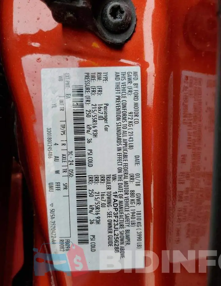 1FADP3F23JL256288 Photo# 10