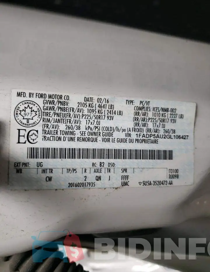 1FADP5AU2GL106427 Photo# 10