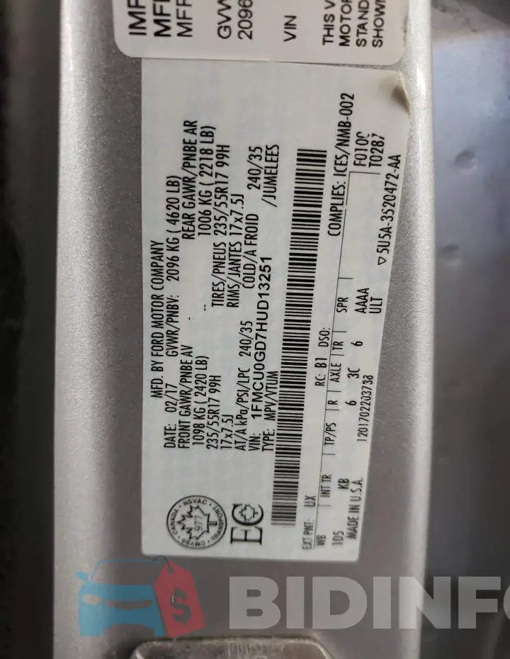 1FMCU0GD7HUD13251 Photo# 10