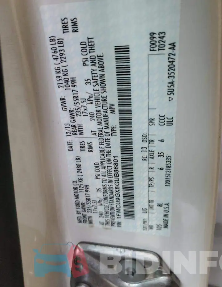 1FMCU9GX8GUB86801 Photo# 10