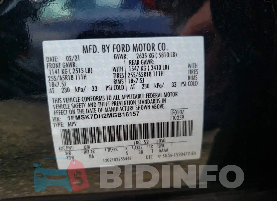 1FMSK7DH2MGB16157 Photo# 10