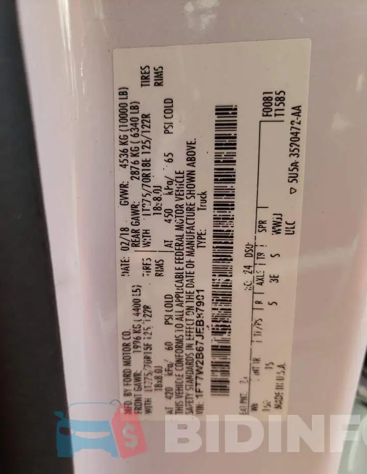 1FT7W2B67JEB87901 Photo# 10