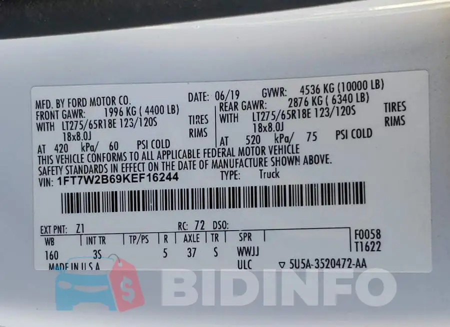 1FT7W2B69KEF16244 Photo# 10