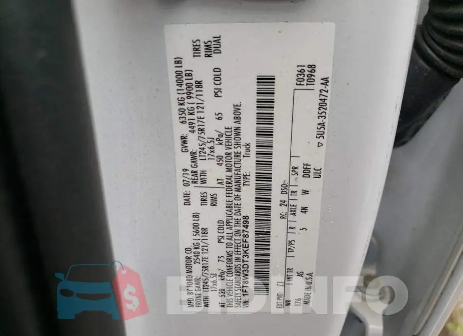 1FT8W3DT3KEF87498 Photo# 10