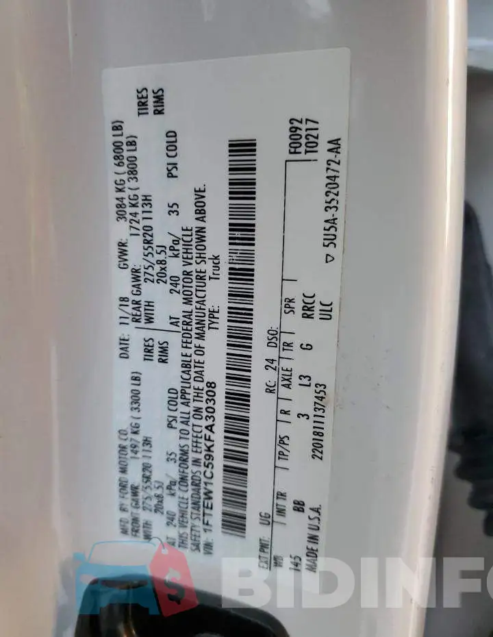 1FTEW1C59KFA30308 Photo# 10
