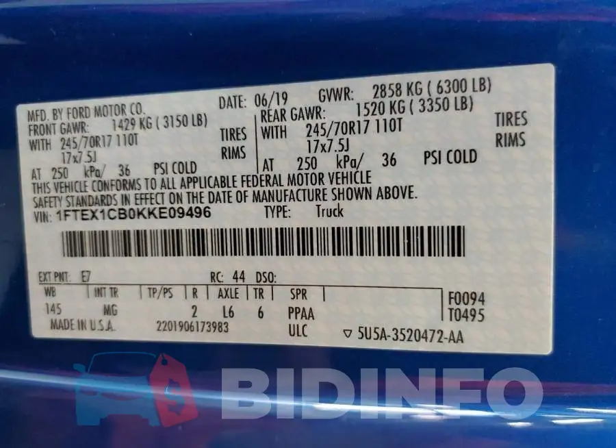 1FTEX1CB0KKE09496 Photo# 10