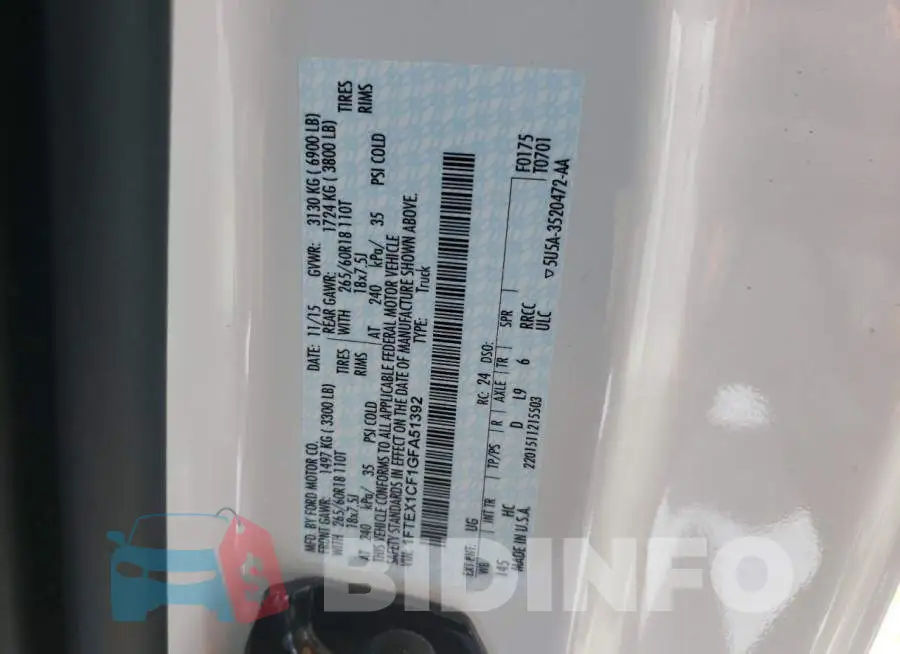 1FTEX1CF1GFA51392 Photo# 10