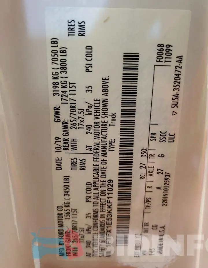 1FTFX1E53KKF11029 Photo# 10