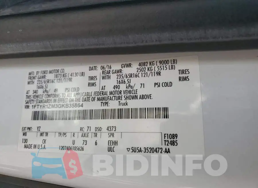 1FTYR1ZM3GKB35864 Photo# 13