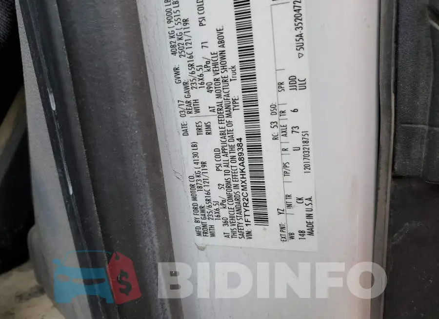 1FTYR2CMXHKA89384 Photo# 10