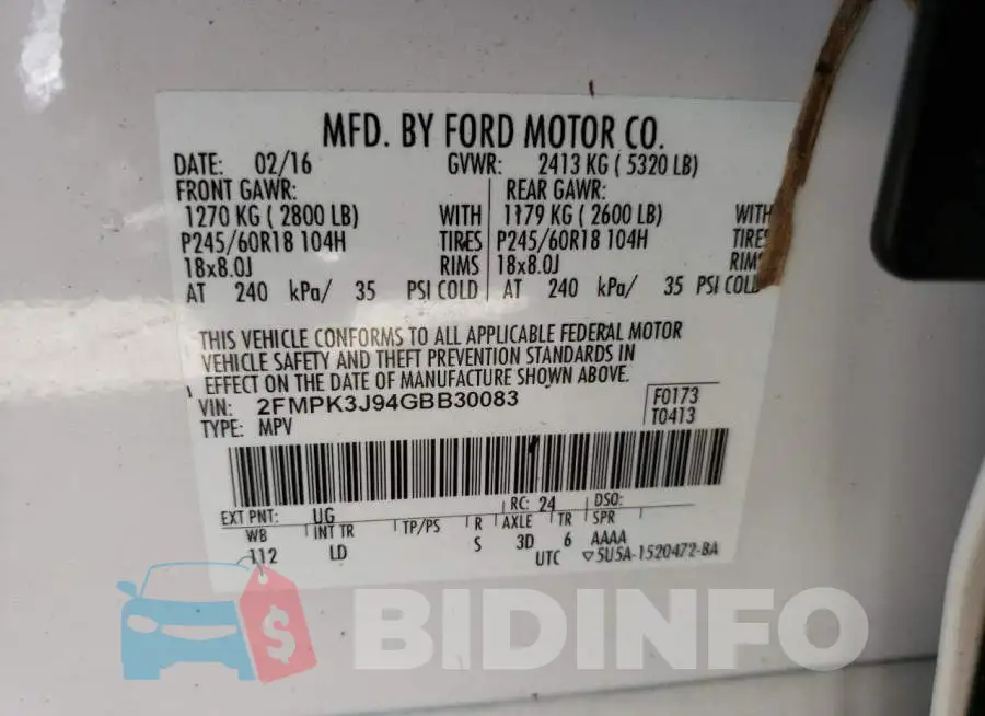 2FMPK3J94GBB30083 Photo# 10