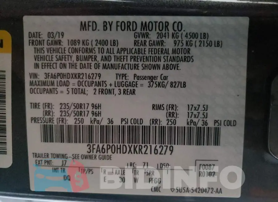 3FA6P0HDXKR216279 Photo# 10