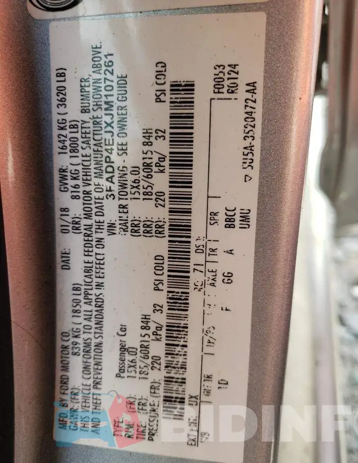 3FADP4EJXJM107261 Photo# 10
