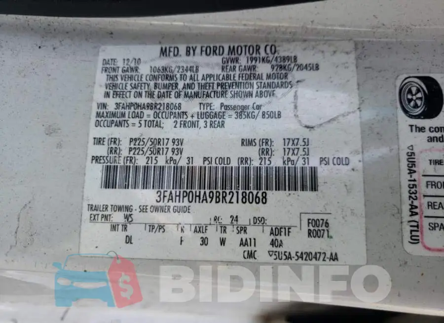 3FAHP0HA9BR218068 Photo# 10