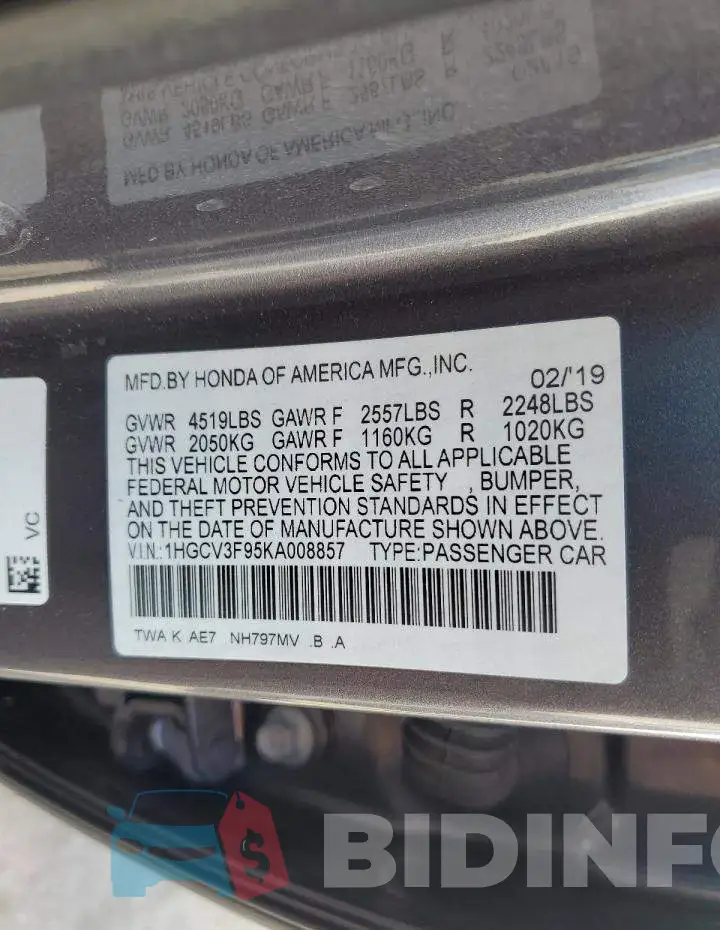 1HGCV3F95KA008857 Photo# 10