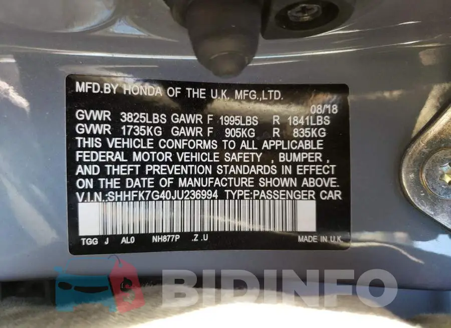 SHHFK7G40JU236994 Photo# 10
