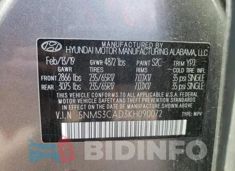 5NMS3CAD3KH090072 Photo# 13
