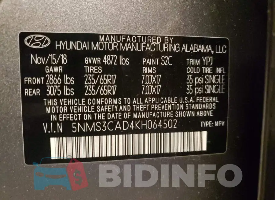 5NMS3CAD4KH064502 Photo# 10