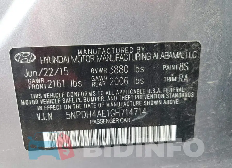 5NPDH4AE1GH714714 Photo# 10