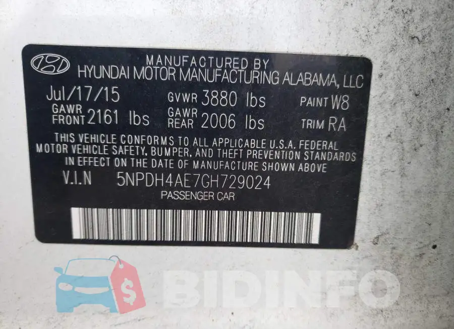 5NPDH4AE7GH729024 Photo# 10
