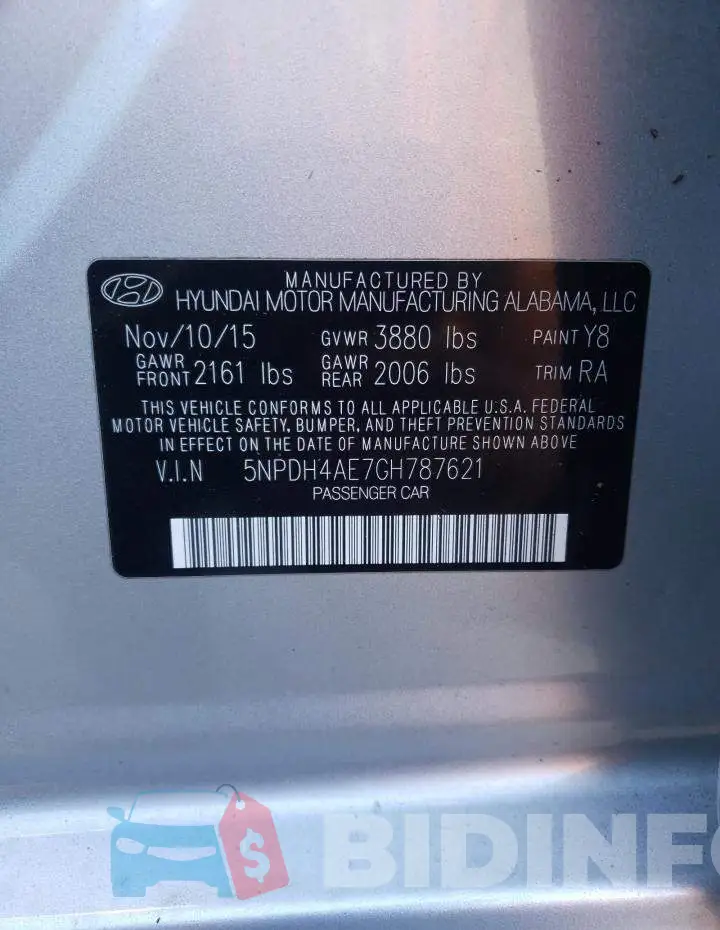 5NPDH4AE7GH787621 Photo# 10