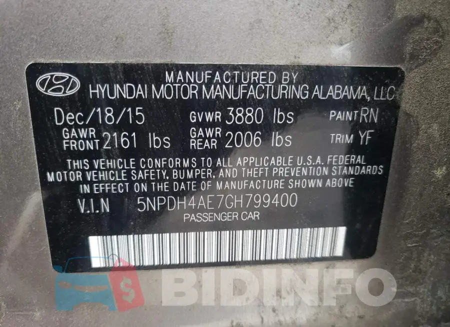 5NPDH4AE7GH799400 Photo# 10