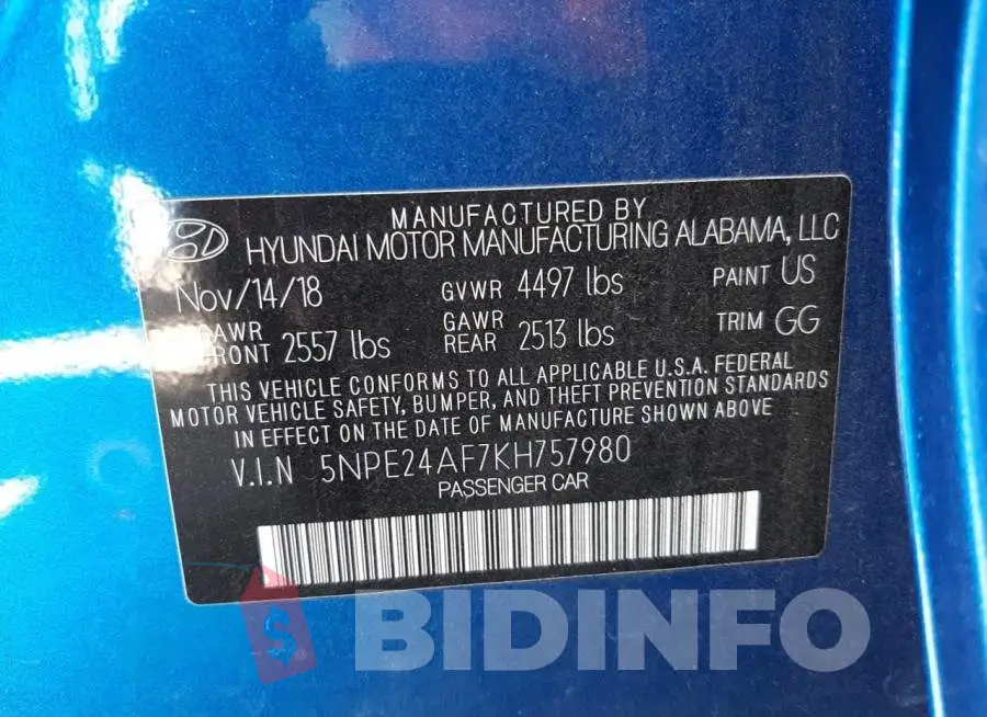 5NPE24AF7KH757980 Photo# 10