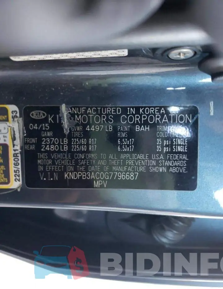 KNDPB3AC0G7796687 Photo# 10