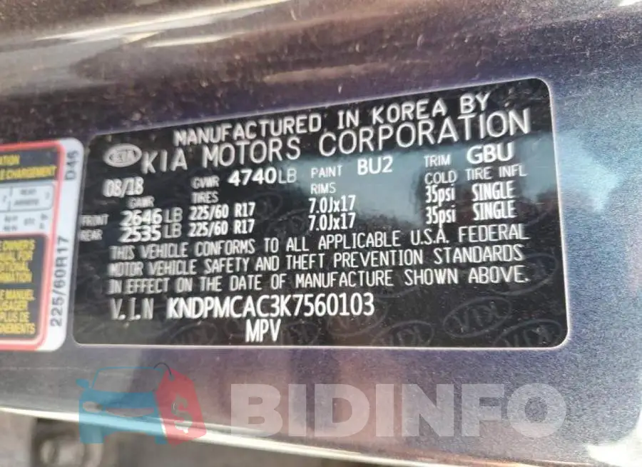 KNDPMCAC3K7560103 Photo# 10