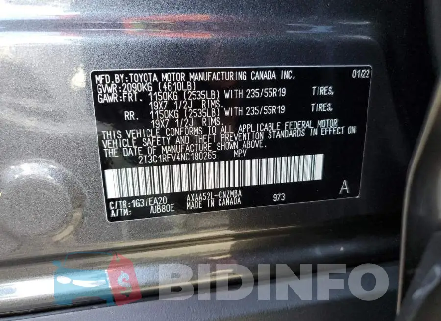 2T3C1RFV4NC180265 Photo# 10