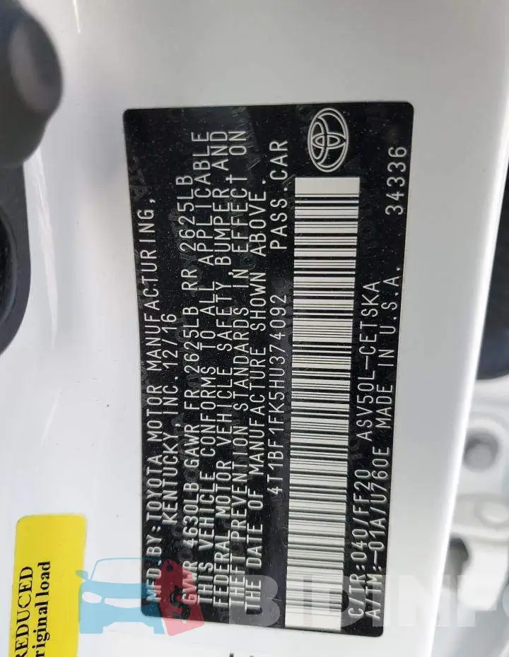 4T1BF1FK5HU374092 Photo# 10